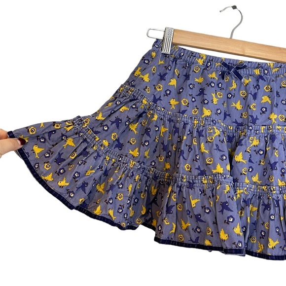 Mini Boden Corduroy Tiered Layered A Line Skirt Size 4 - 5 Birds and Floral - Picture 4 of 9